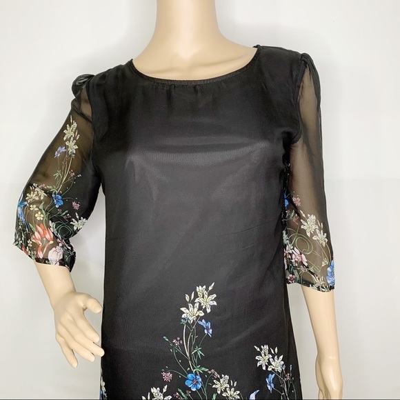 Kate Kasin Black Floral Dress Medium - Picture 2 of 9